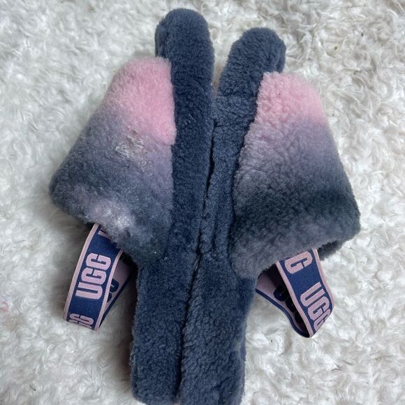 UGG FLUFF YEAH SLIDE grayish blue & pink STRIPES SHEEPSKIN rubber soles SZ8 - Picture 5 of 9